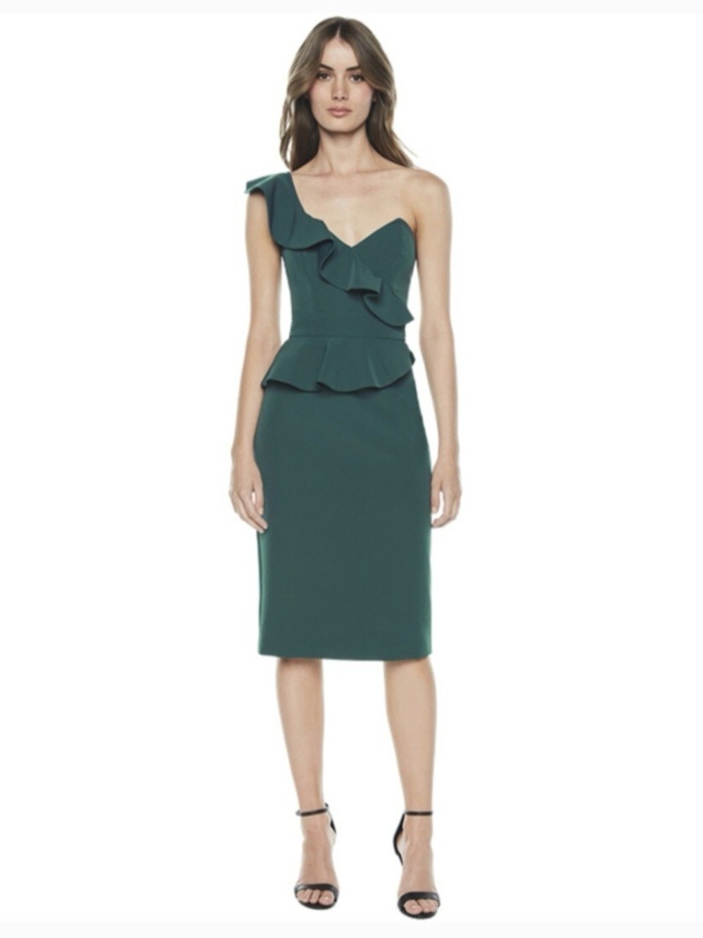 Bardot Camelia Evergreen One Shoulder Peplum Cocktail Dress Size 6 Small
